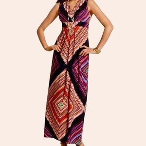 Chico’s BOHO Sleeveless Multicolor Jasmina Diamond Maxi Dress Size S